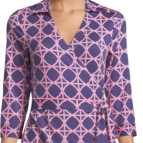 Julie Brown Milo Navy & Pink Geometric Wrap Dress – Size M - Picture 1 of 3